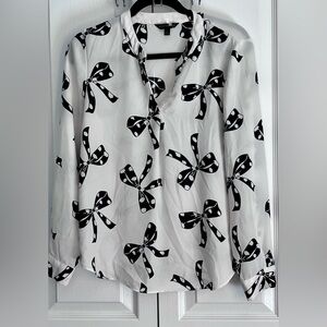 - BANANA REPUBLIC WOMENS  BLOUSE, WHITE WITH BLACK BOWS, size small